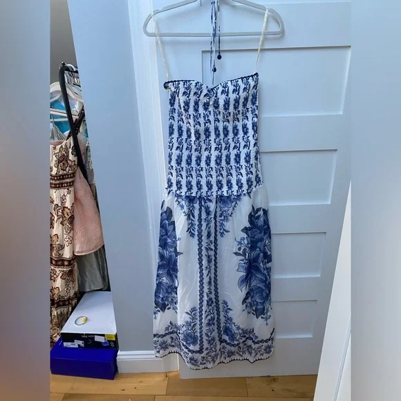 Farm Rio Blue and White Maxi Scarf Dress - Picture 3 of 10